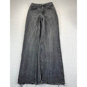 ZARA‎ baggy Wide Leg Jeans Womens 4/25X33 Black Distressed Raw Hem High Rise